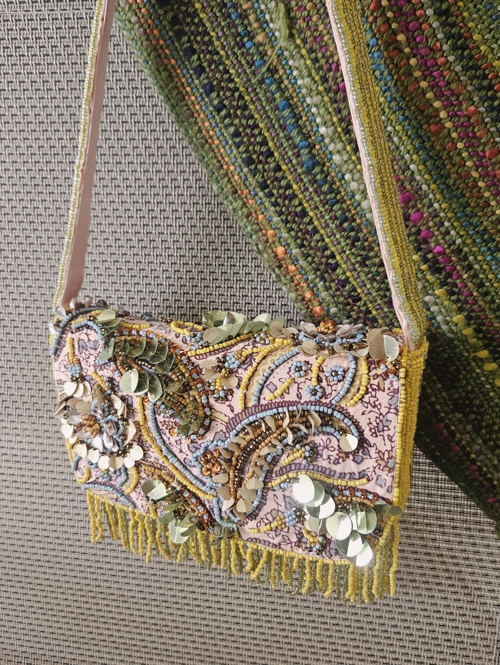 Vintage Beaded Handbag, Yellow Beaded Purse, Beaded Shoulder Bag